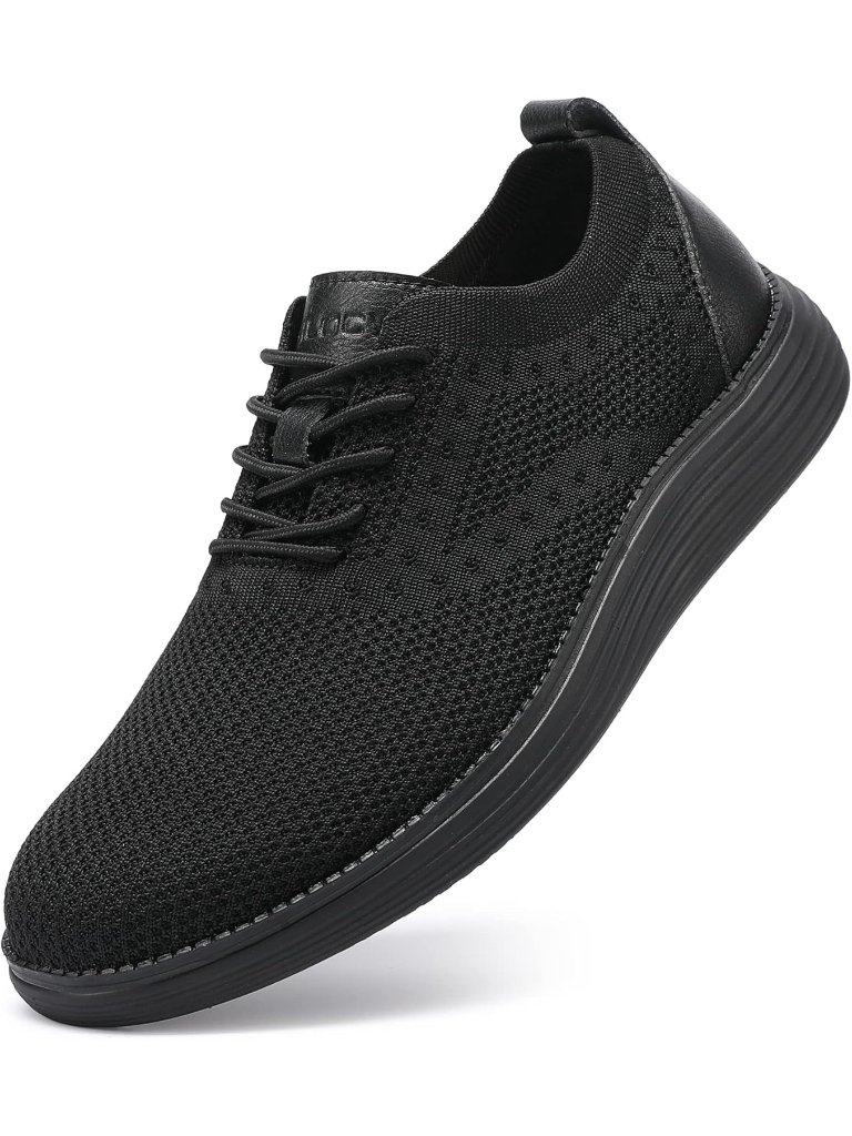 Men's Black Casual Dress Sneakers Lace-Up Mesh Breathable Walking Shoes Tennis